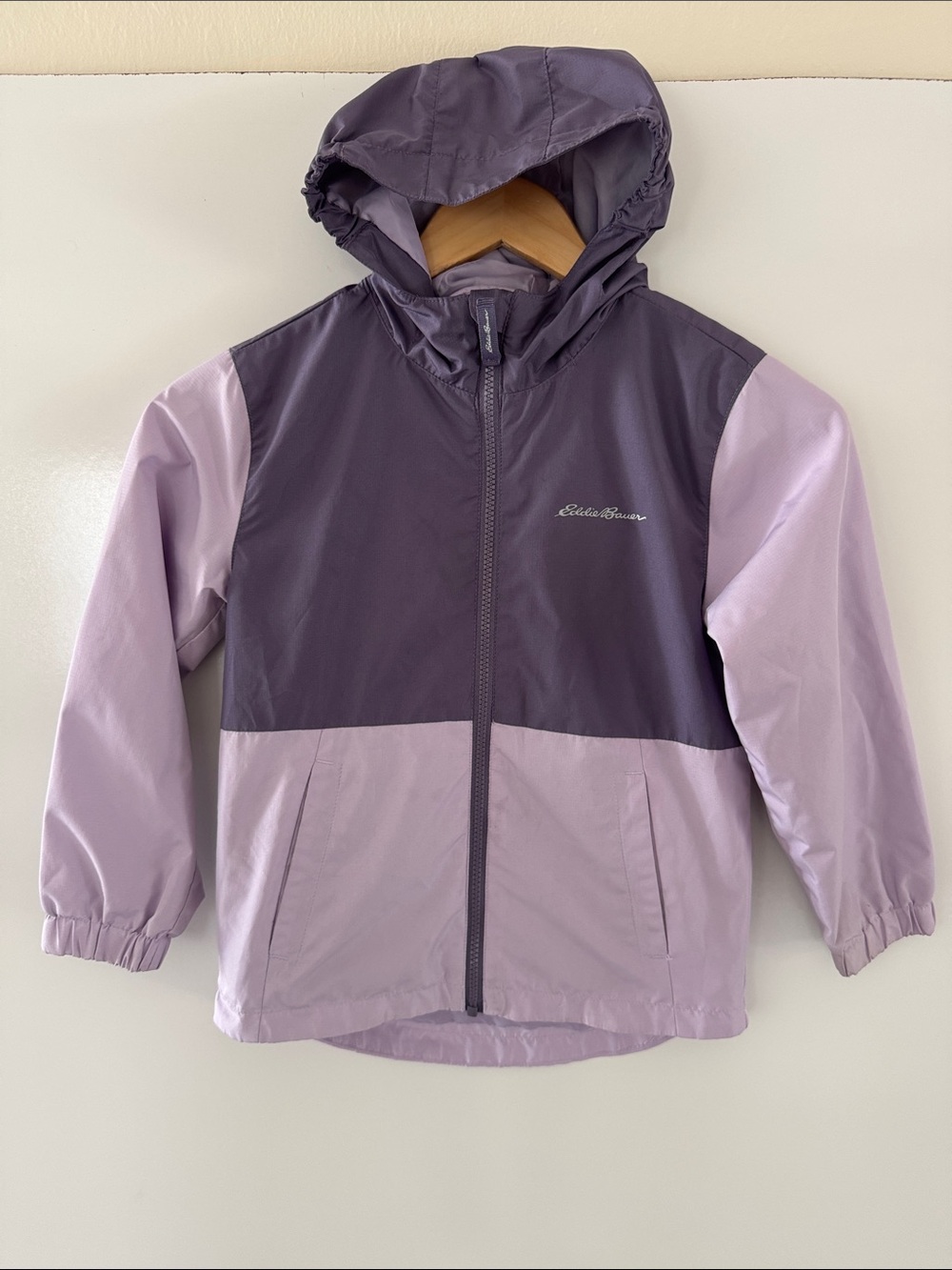 Eddie Bauer Girls Windbreaker Hooded Jacket Kids XS 5/6 Colorblock Lightweight